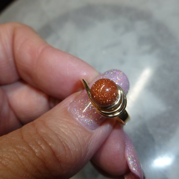 18k Gold Electroplate Goldstone Dolphin Ore Ring - Picture 4 of 7